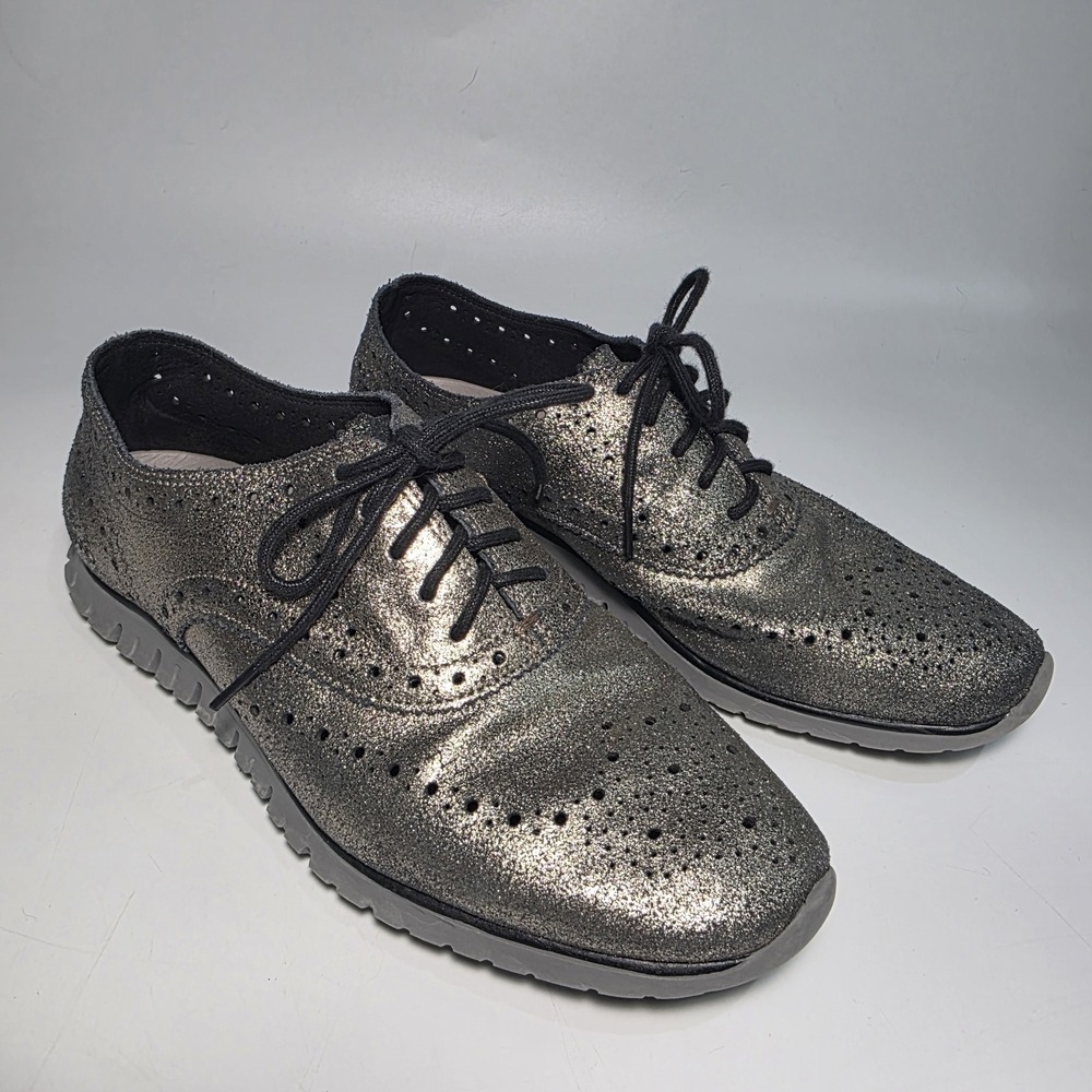 Cole Haan ZeroGrand Wingtip Oxford Womens Casual Shoes Metallic Pewter Size 7